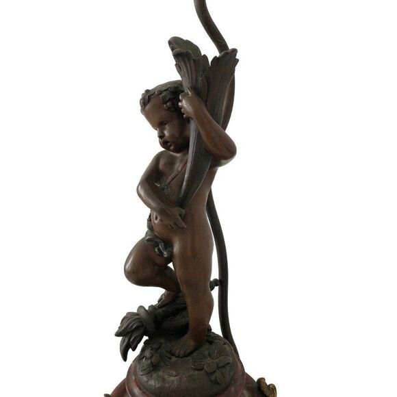 Antique Rococo Cherub Statue Bronze Table Lamp Marble Base - Picture 7 of 9
